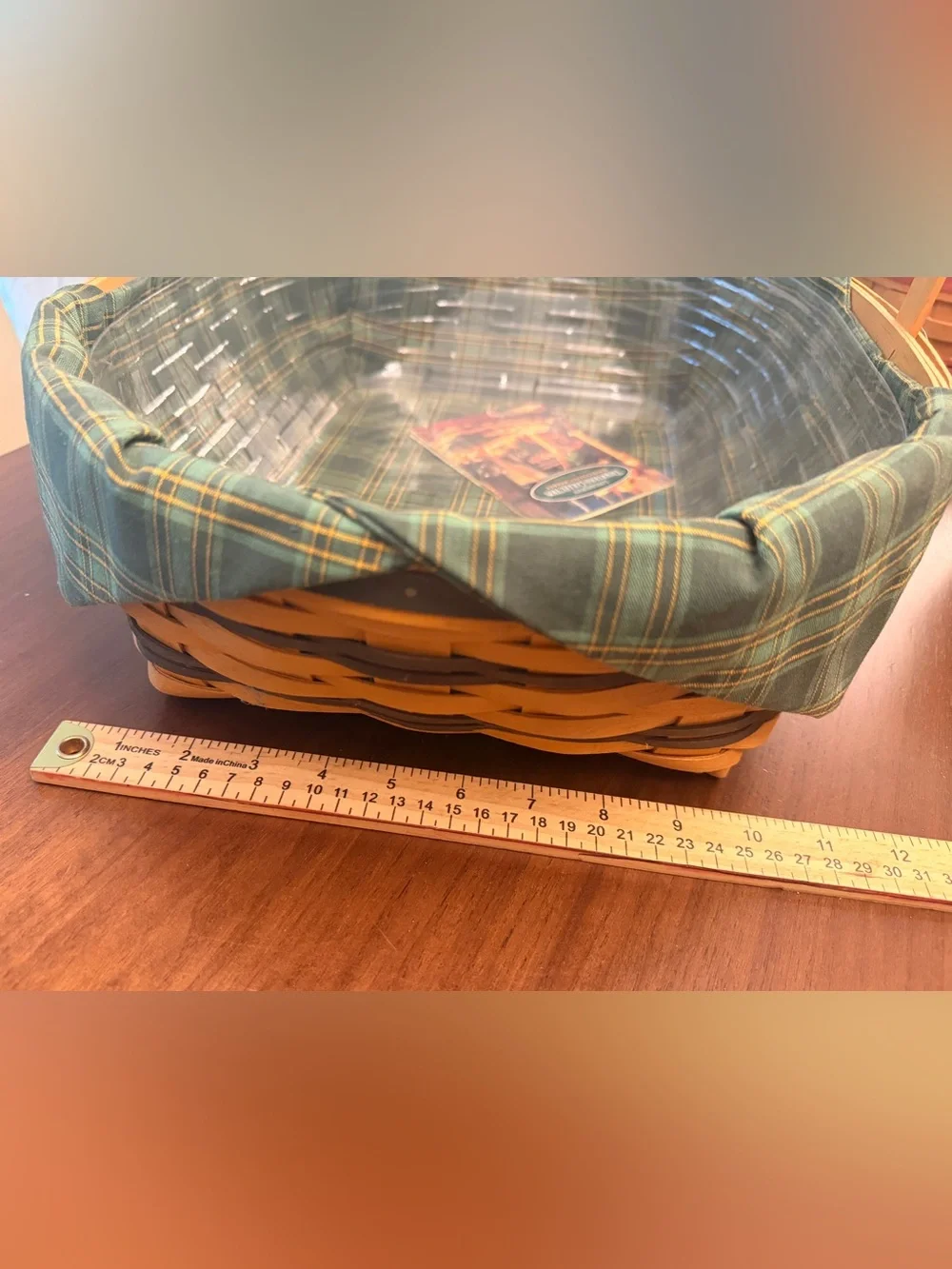 Longaberger Traditions Collection 1998 Hospitality Basket with Green Plaid Liner